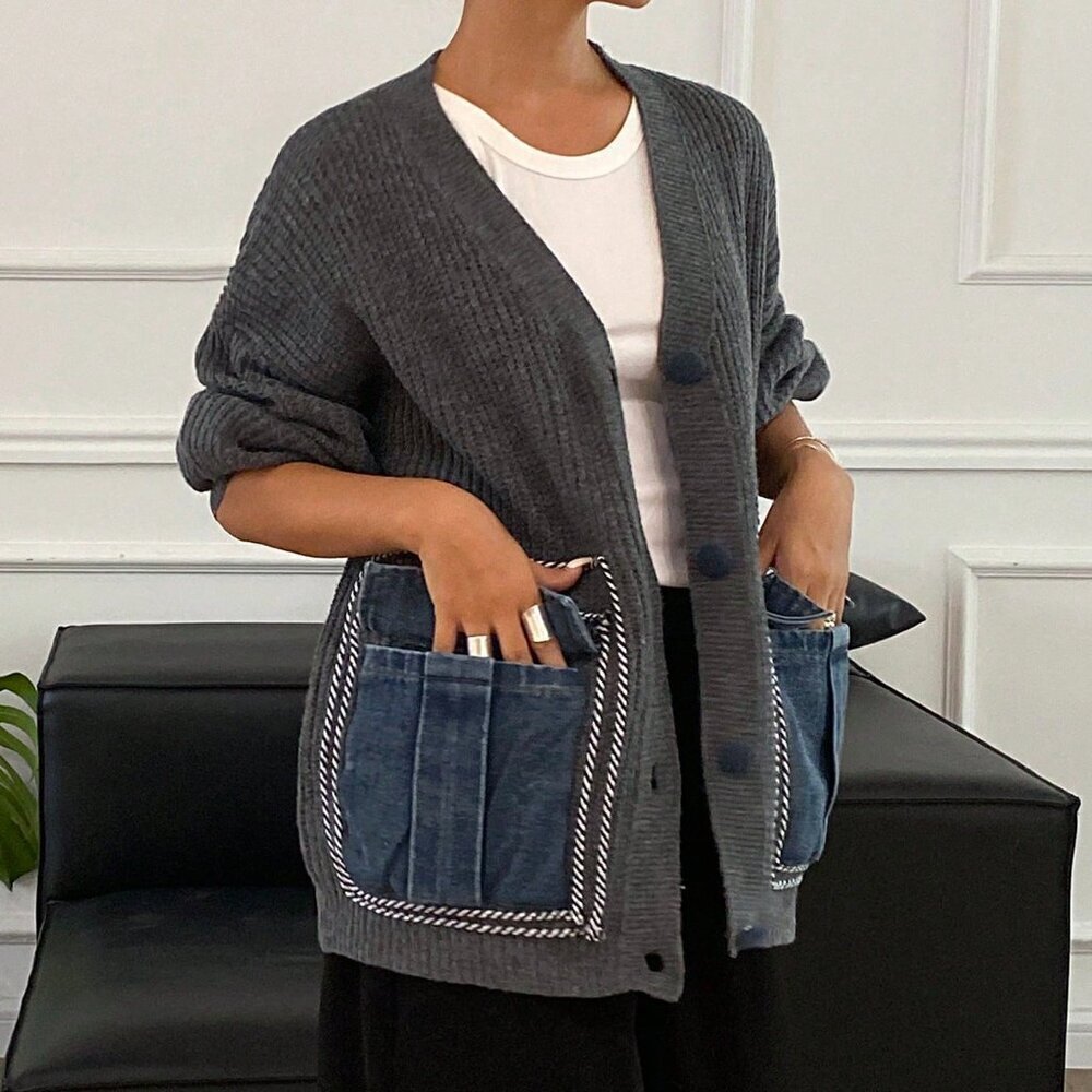Grey Casual Women's Drop Shoulder Loose Cardigan